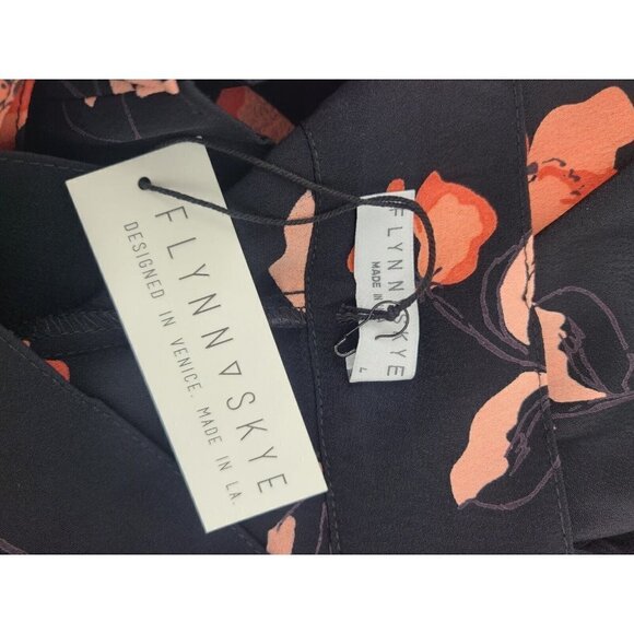 New Flynn Skye Penelope Palazzo Pant Womens L Black Beauty Orange Floral Rayon - Picture 5 of 5